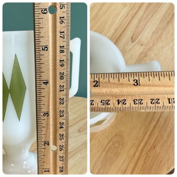 6 Vintage MCM Federal Milk Glass Footed Mugs Green Diamond Pattern 5.5" - Picture 10 of 10